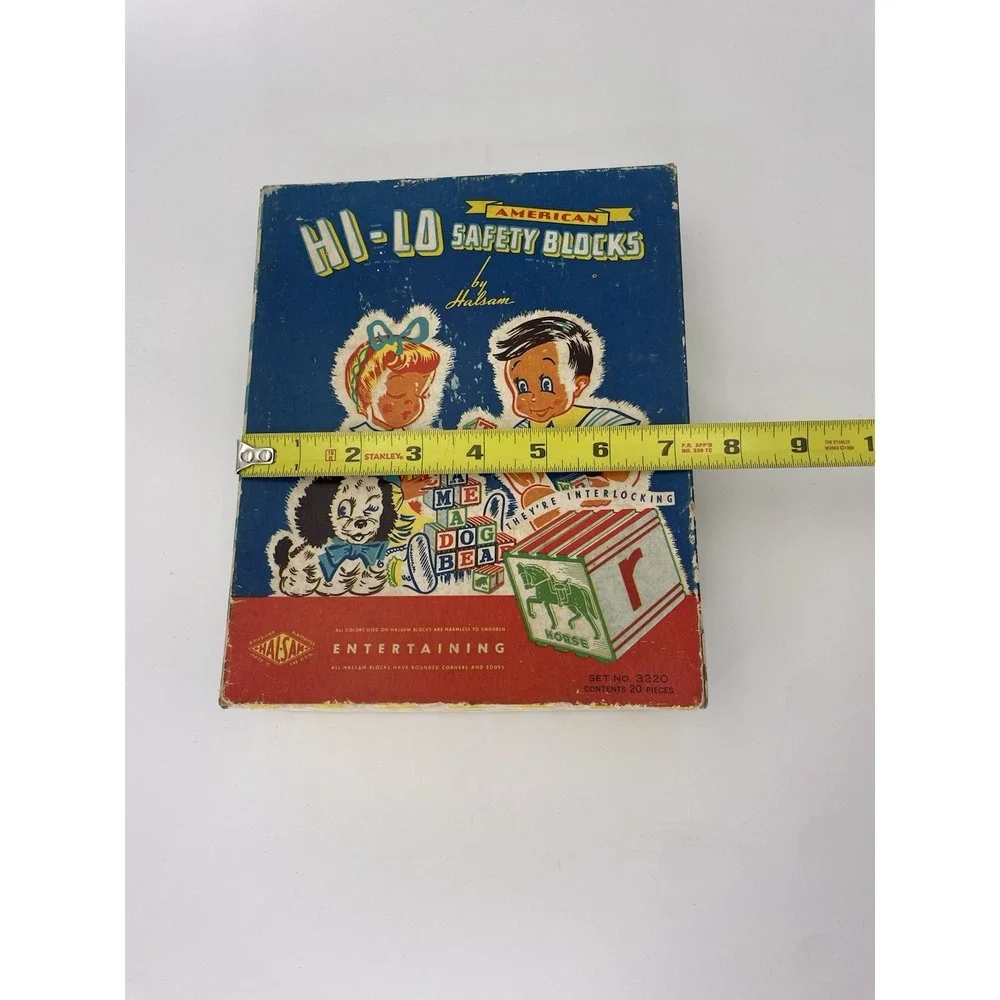 1950'S Vintage Halsam Hi-Lo Blocks BOX ONLY #3220 Toy Collectors BOX- No Blocks